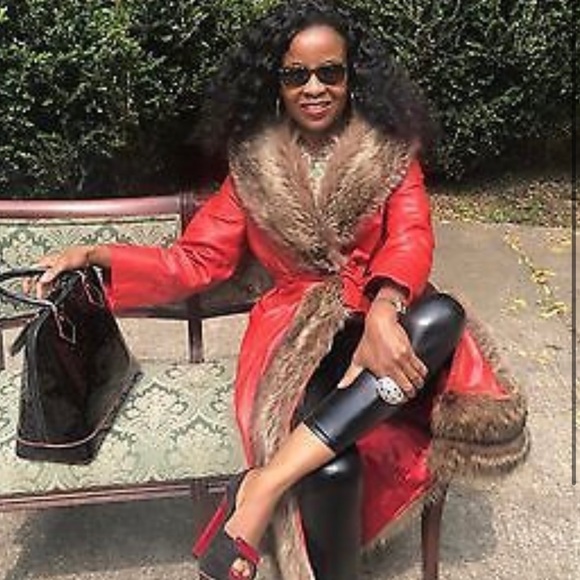 Vtg Designer Samuel Robert Lipstick red leather & Raccoon fur trim Jacket Coat S - Picture 5 of 12